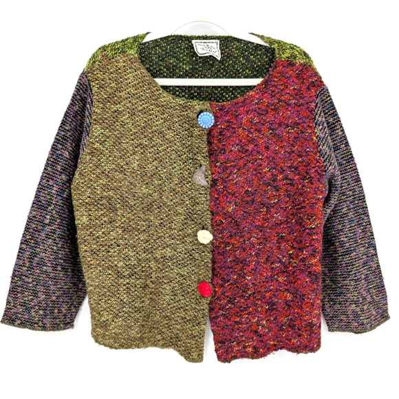 Jackie Loves John Boho Artsy Colorblock Cardigan Maximalist Art To Wear Funky MD - Picture 1 of 12
